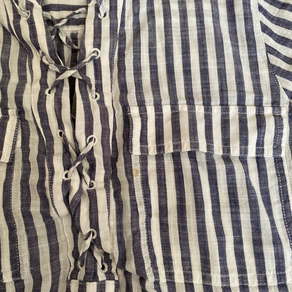 Madewell Striped Lace Up Blouse Womens Small Blue White Cotton Lightweight Top - Picture 3 of 11
